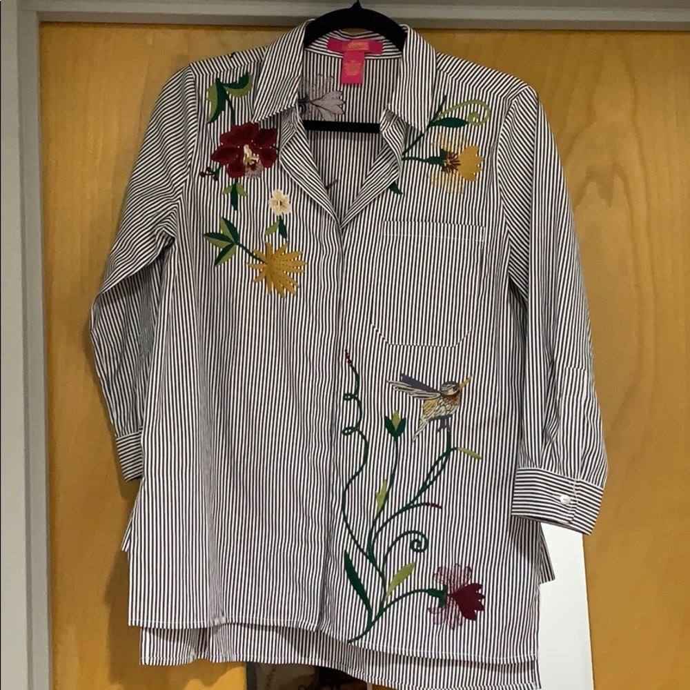 Long sleeved embroidered button down shirt